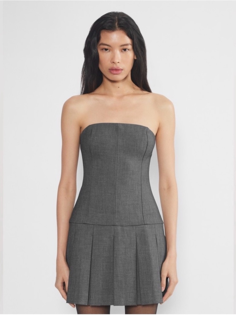 Aritzia Strapless Charcoal Fit-and-Flare Mini Dress
